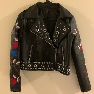 Embroidered biker jacket